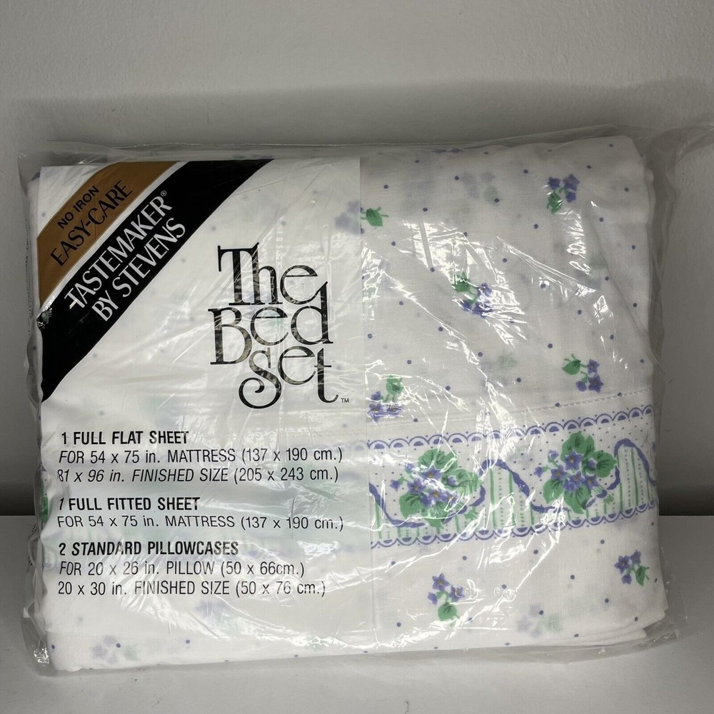 Vtg Tastemaker By Stevens Full Bed Set Midsummer NOS NIP Sheet Purple Flowers